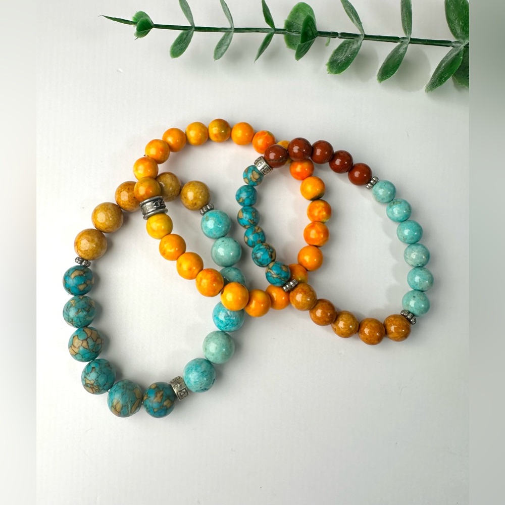 🧡Three Beaded Stretch Bracelets in Warm Tones